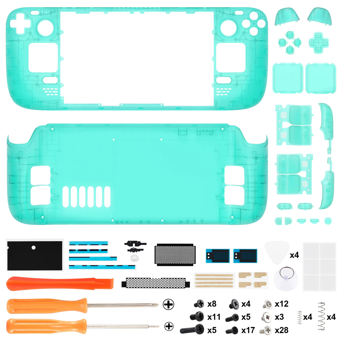 eXtremeRate DIY Replacement Shell for Steam Deck LCD Transparent Case Set Clear Edition Faceplate Back Plate Shell with Button
