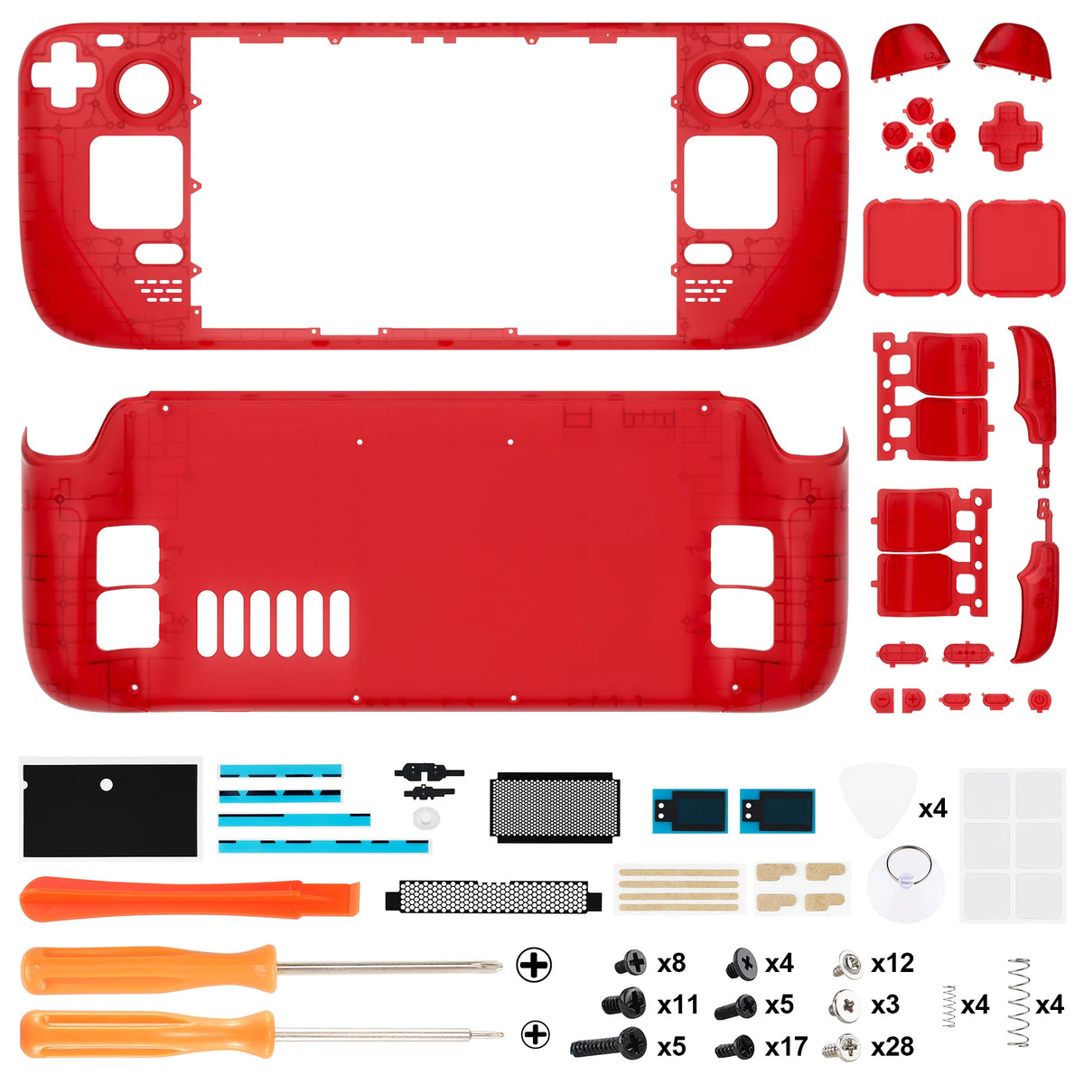 eXtremeRate DIY Replacement Shell for Steam Deck LCD Transparent Case Set Clear Edition Faceplate Back Plate Shell with Button