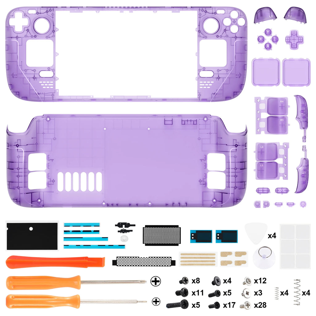 eXtremeRate DIY Replacement Shell for Steam Deck LCD Transparent Case Set Clear Edition Faceplate Back Plate Shell with Button