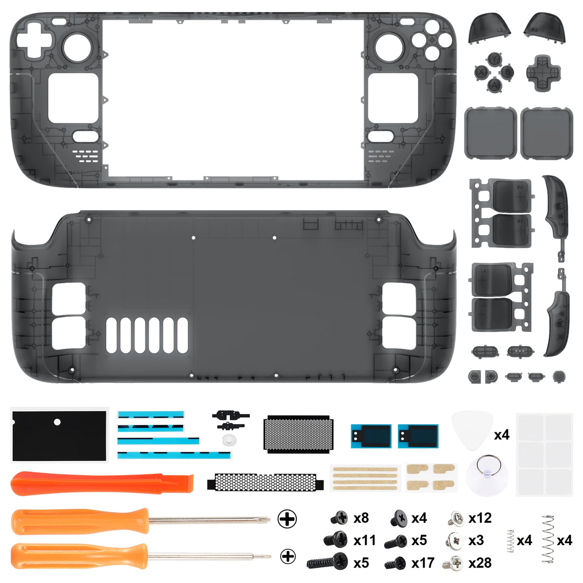 eXtremeRate DIY Replacement Shell for Steam Deck LCD Transparent Case Set Clear Edition Faceplate Back Plate Shell with Button