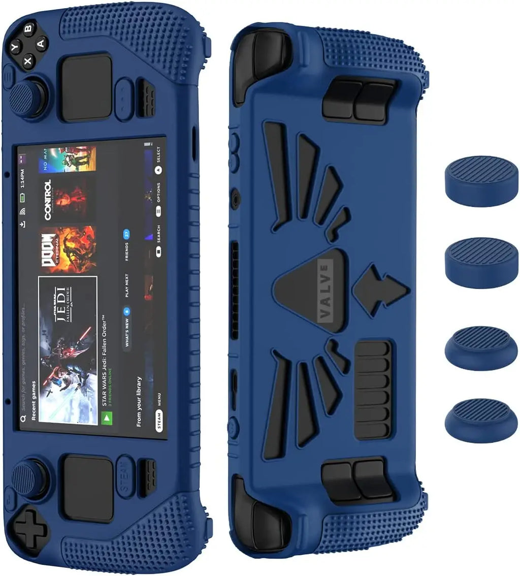 Steam Deck Standing Protective Case Thickening Silicone Accessories Protector Soft Cover Skin Shell with 2 Pairs Thumb Grips