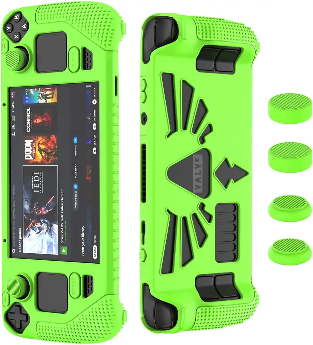 Steam Deck Standing Protective Case Thickening Silicone Accessories Protector Soft Cover Skin Shell with 2 Pairs Thumb Grips