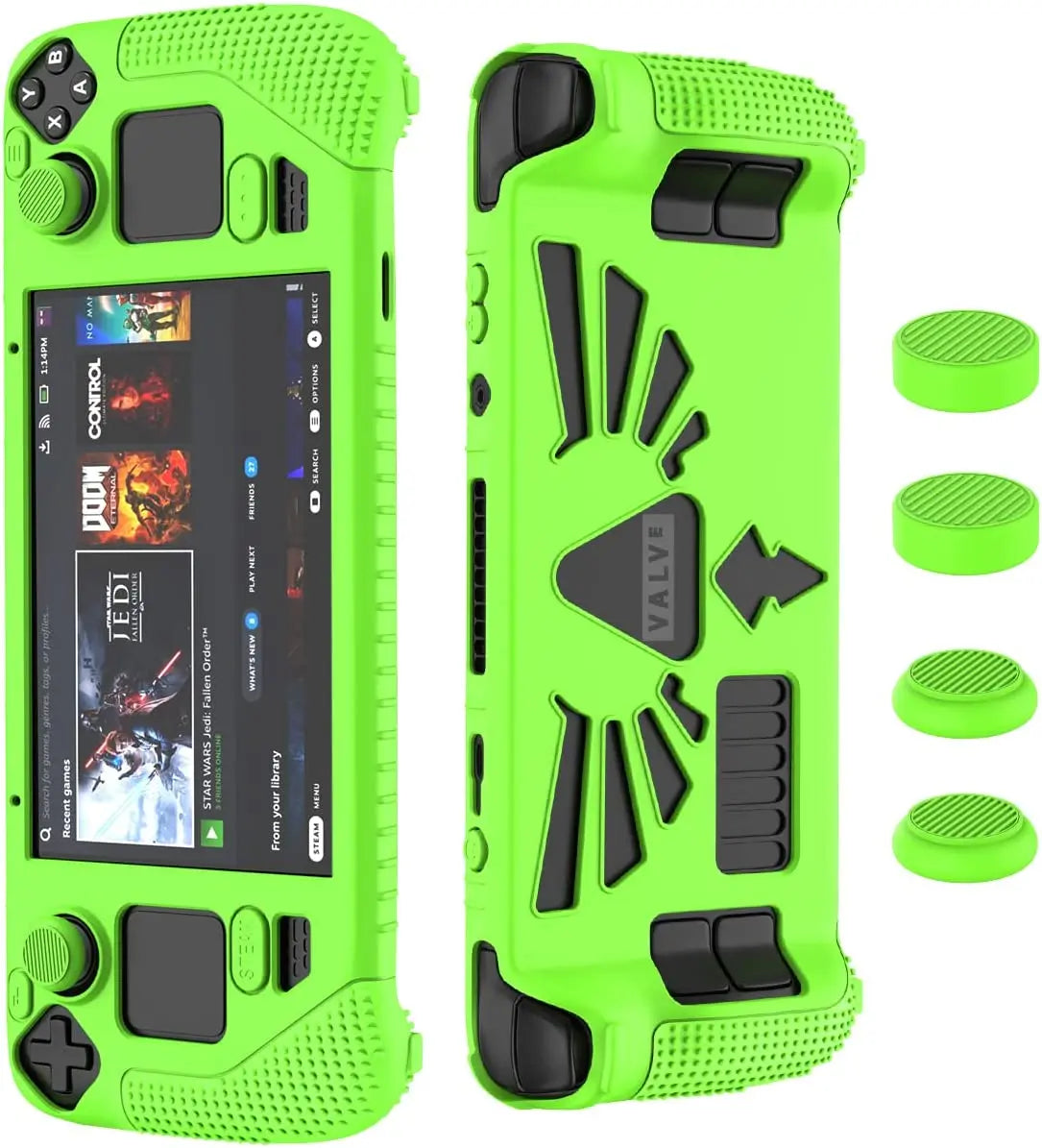 Steam Deck Standing Protective Case Thickening Silicone Accessories Protector Soft Cover Skin Shell with 2 Pairs Thumb Grips
