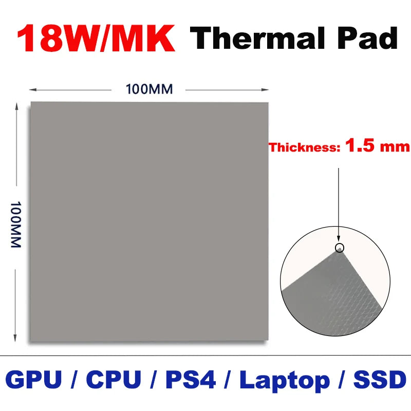 22W/mk 100x100mm Soft Thermal Pad Sheets 0.5mm 1.0mm 1.5mm 2.0mm 2.5mm Thick Silicone Thermal Conductive Gap Pads GPU CPU Laptop