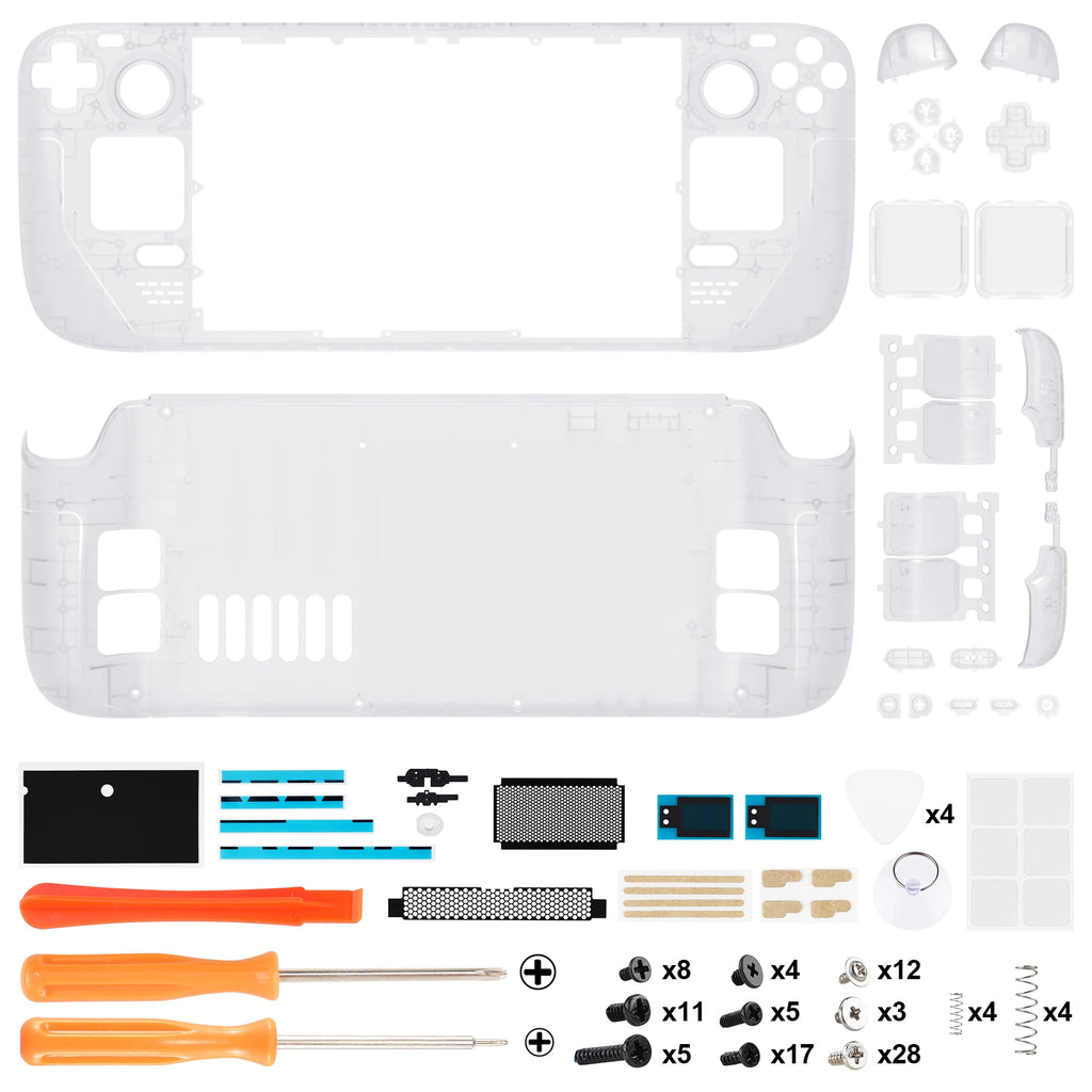 eXtremeRate DIY Replacement Shell for Steam Deck LCD Transparent Case Set Clear Edition Faceplate Back Plate Shell with Button