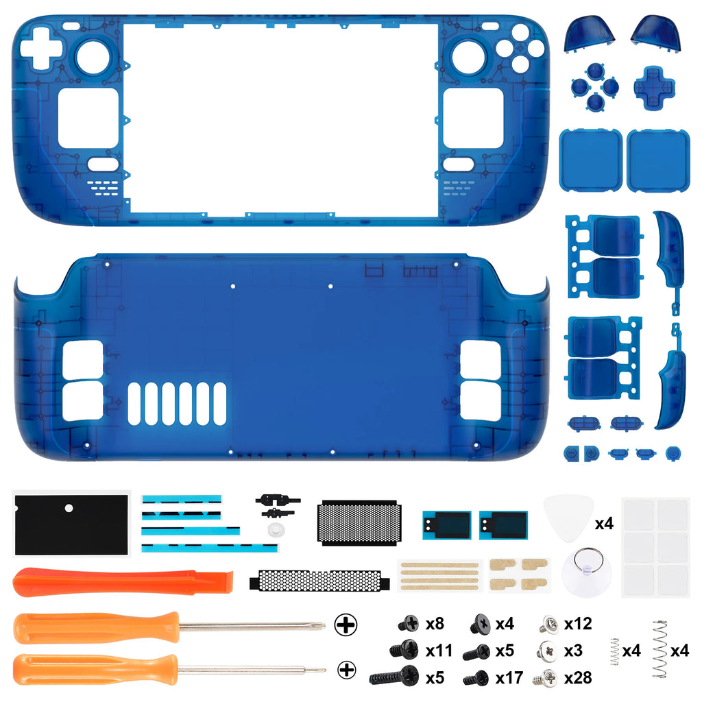eXtremeRate DIY Replacement Shell for Steam Deck LCD Transparent Case Set Clear Edition Faceplate Back Plate Shell with Button