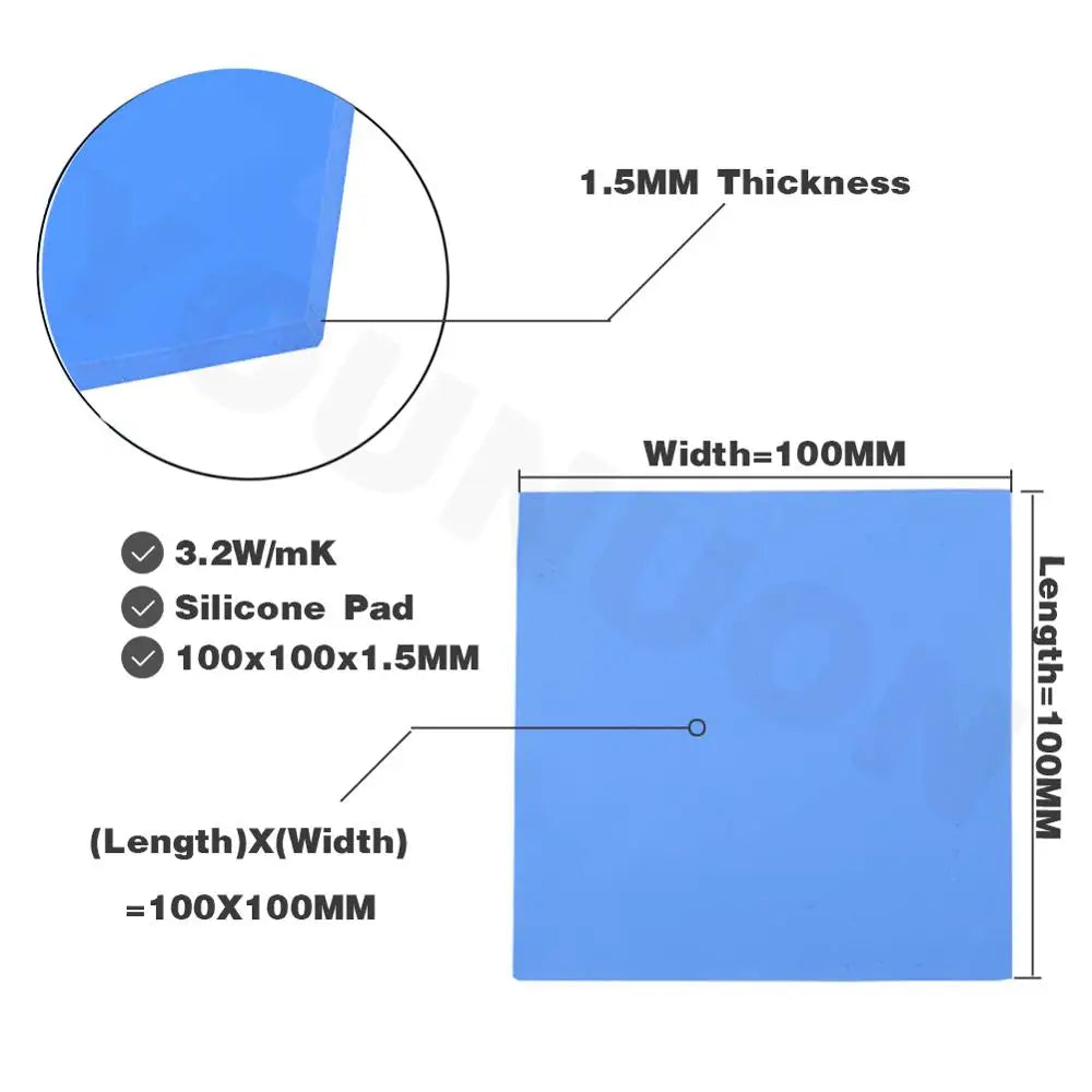 2 Pieces 100x100mm Thermal Pad 0.5mm/1mm/1.5mm/2mm/2.5mm/3mm/4mm/5mm Thickness GPU CPU Heatsink Cooling Conductive Silicone Pad