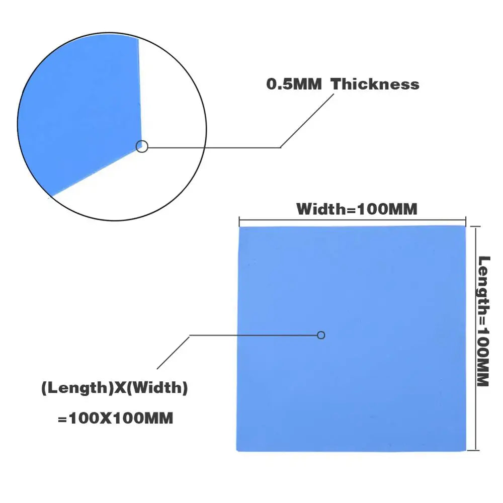 2 Pieces 100x100mm Thermal Pad 0.5mm/1mm/1.5mm/2mm/2.5mm/3mm/4mm/5mm Thickness GPU CPU Heatsink Cooling Conductive Silicone Pad