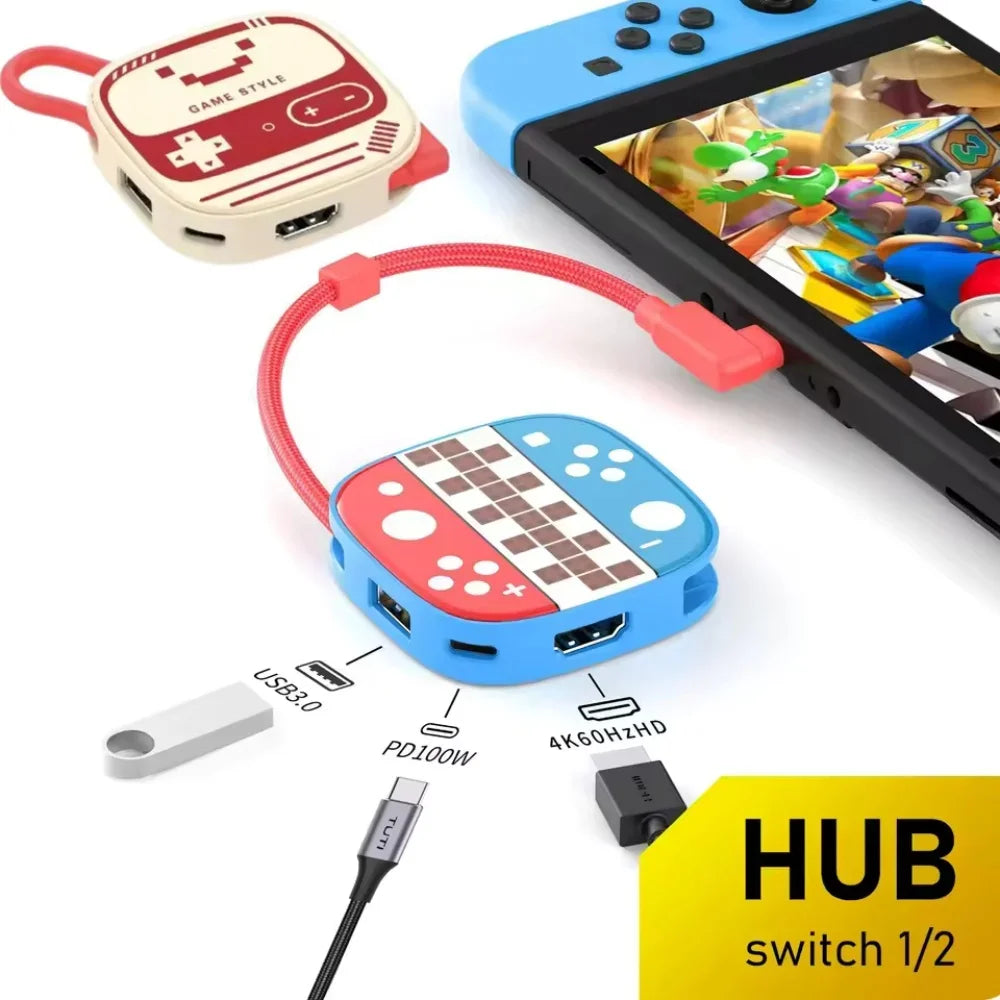 Switch 2 Dock HDMI 4K USB 3.0 Hub Adapter USB Splitter TV Po
