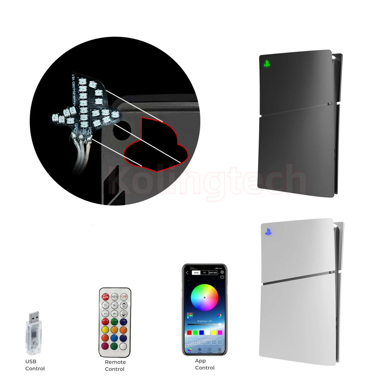 RGB Logo LED Light for PS5 Slim/Pro Console Illuminated LED 