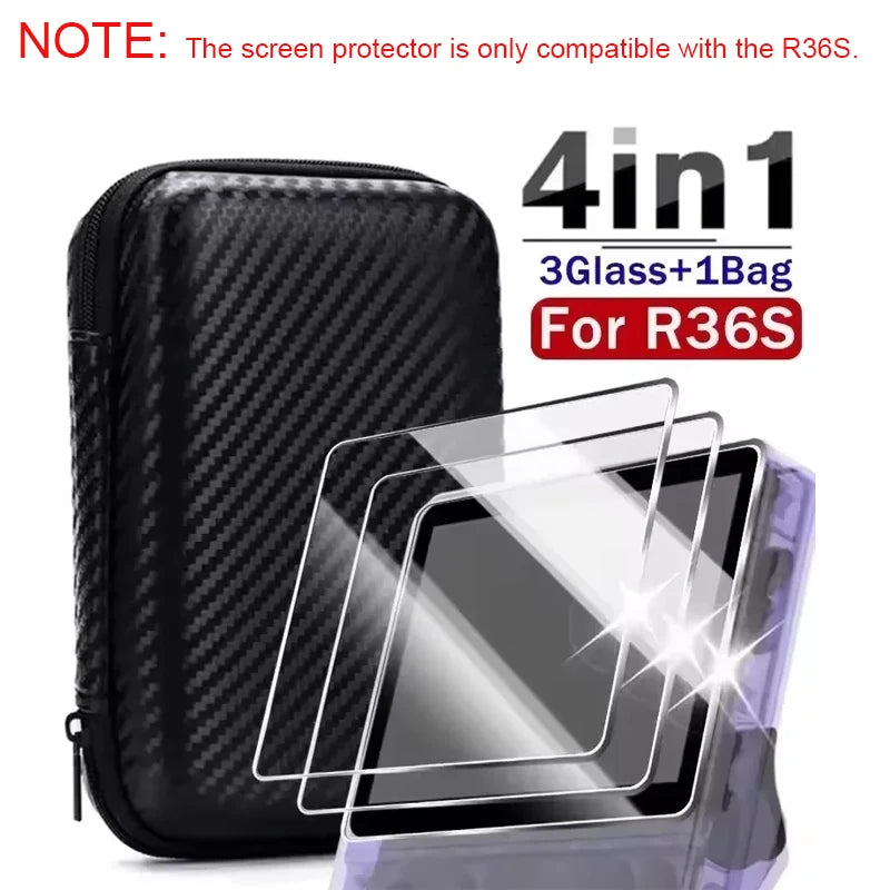 Carrying Case+Screen Protector For R36S Game Console Travel Portable Bag for Trimui Smart Pro/PSV1000/2000/SF3000 Accesorios