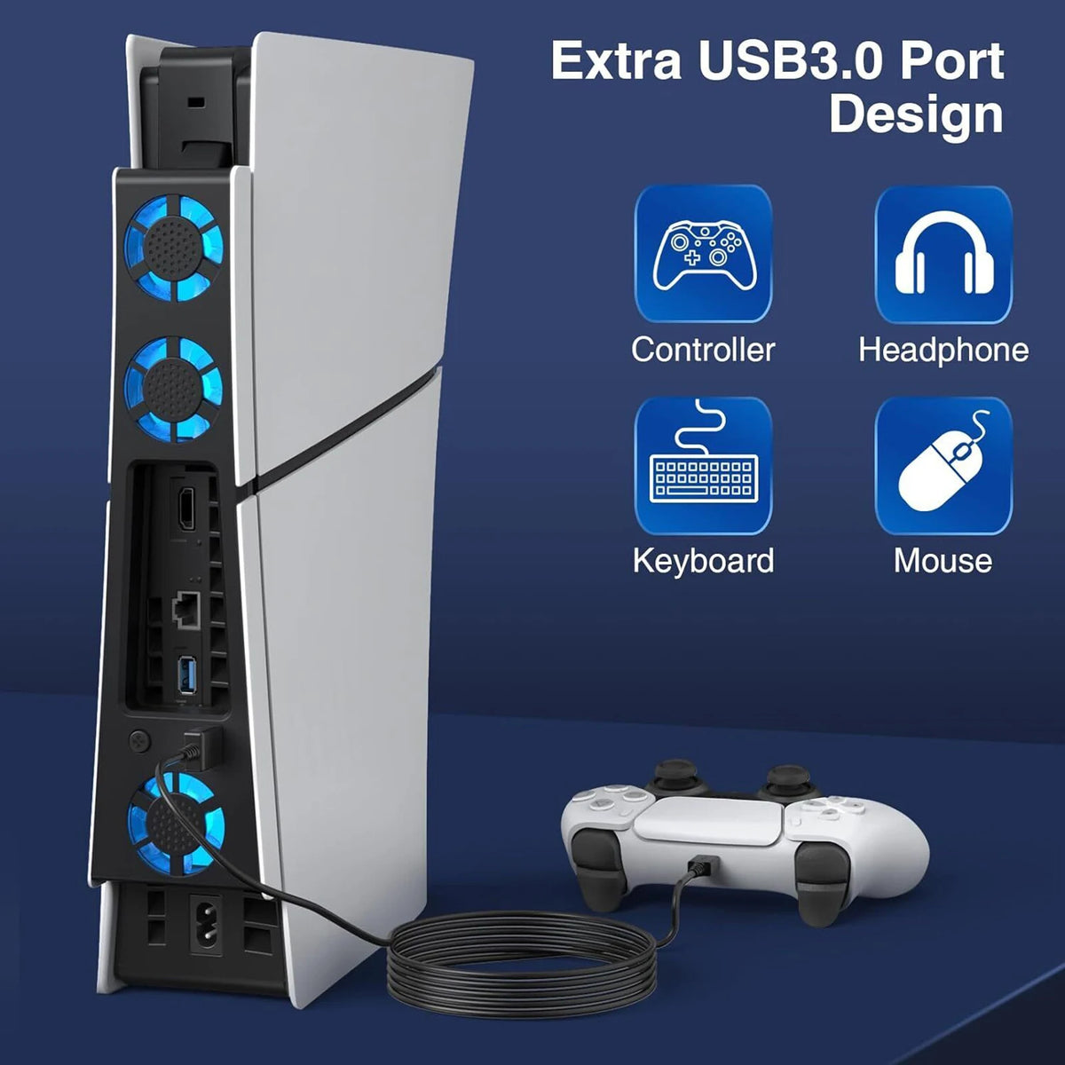 For PS5 Slim Silent Enhanced Cooling Fan 2 Gears Efficient C