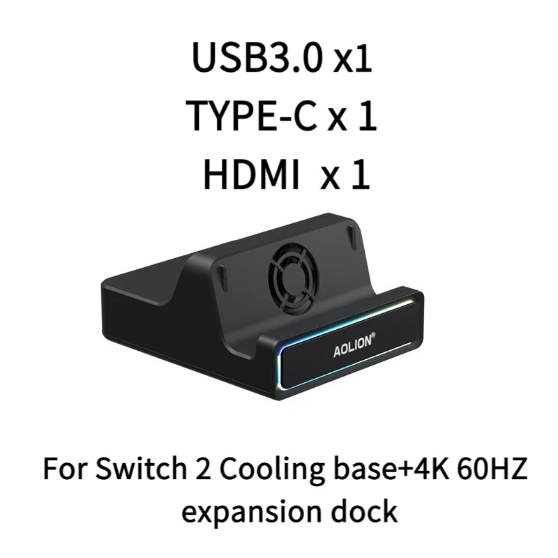 Aolion For Switch 2 Dock RGB Cooling Fan Portable HUB Expansion Base Wall Mount With NGC For Switch 2 Accessories