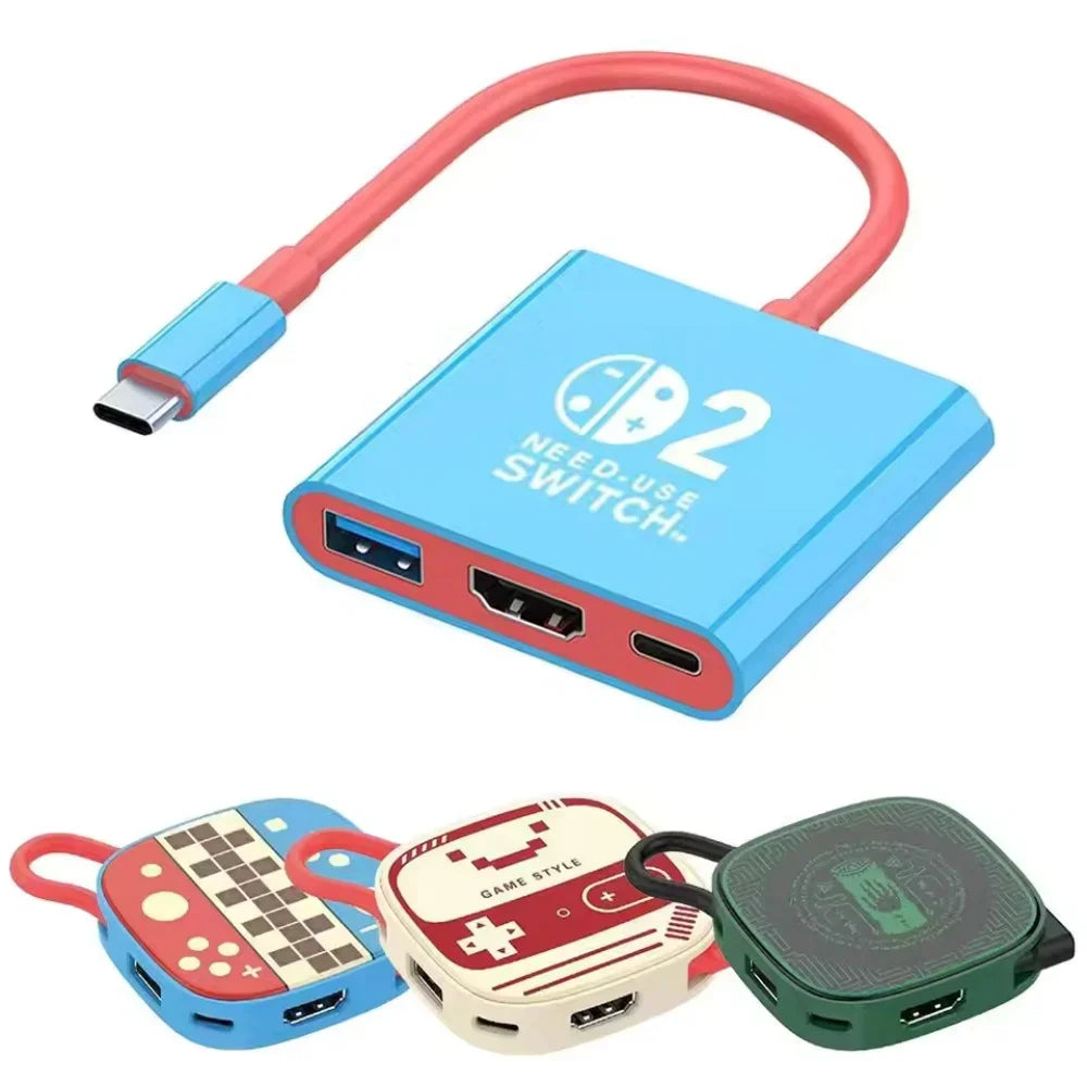 Switch 2 Dock HDMI 4K USB 3.0 Hub Adapter USB Splitter TV Po