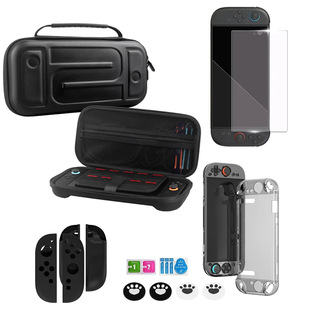 Carrying travel Case bundle kit For Nintendo Switch 2 protrctive hard shell pouch temper film glass joycon case joystick cap