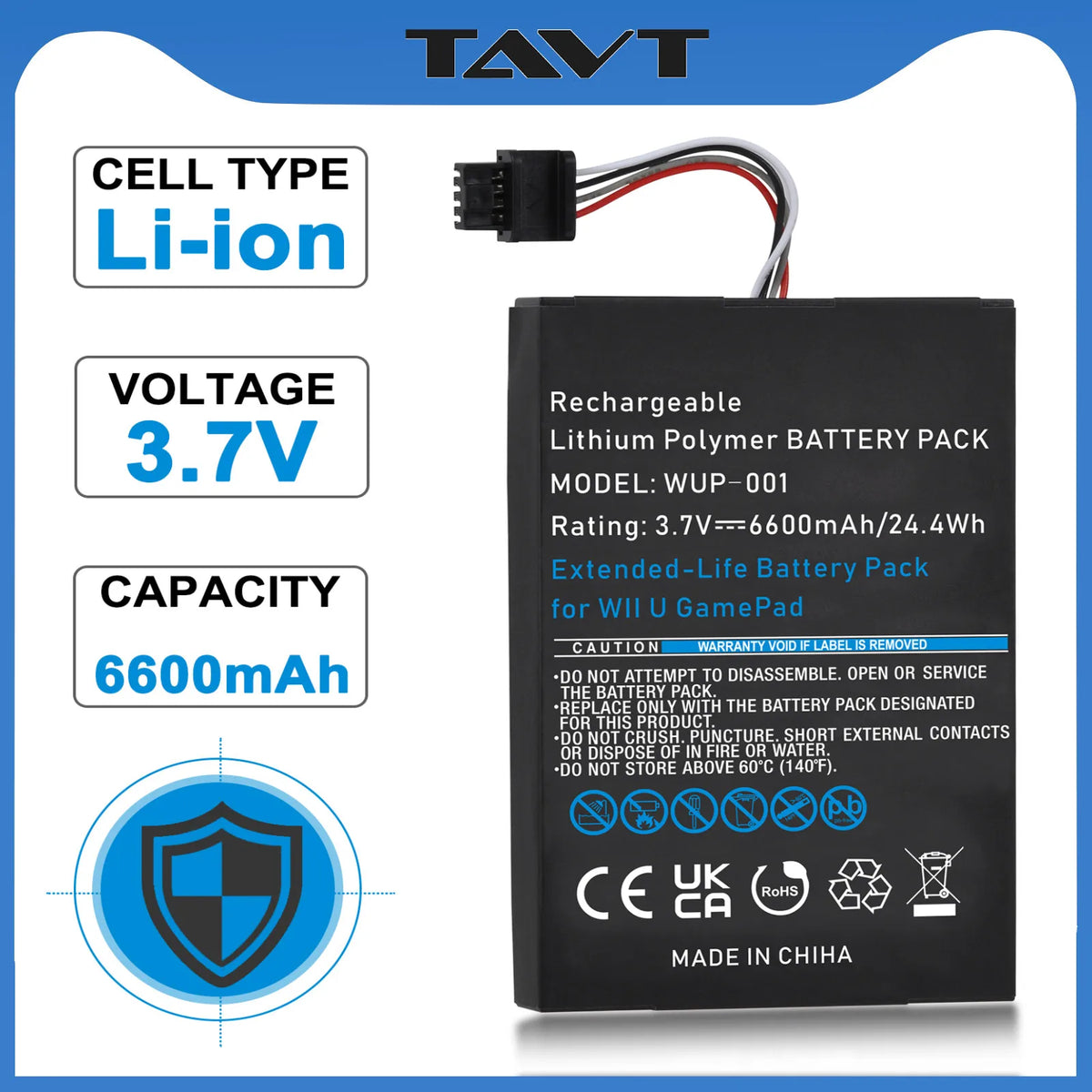 1Pcs 6600mAh Wii U Gamepad Battery Replacement for Nintendo 