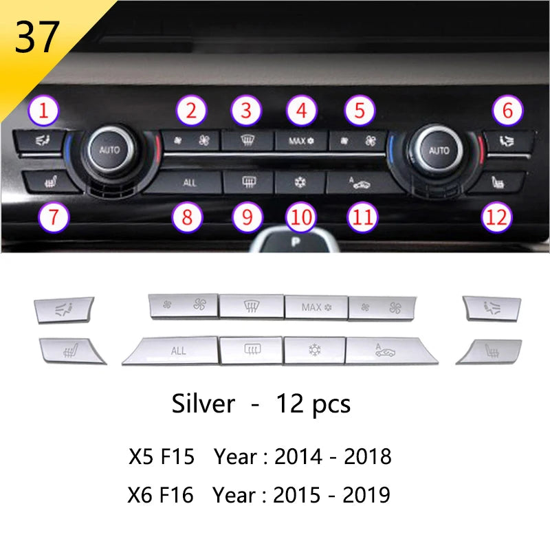 Chrome Car Styling Interior Button Panel Decoration Cover Trim Sticker frame For BMW X5 X6 F15 F16 2014-2019 Auto Accessories