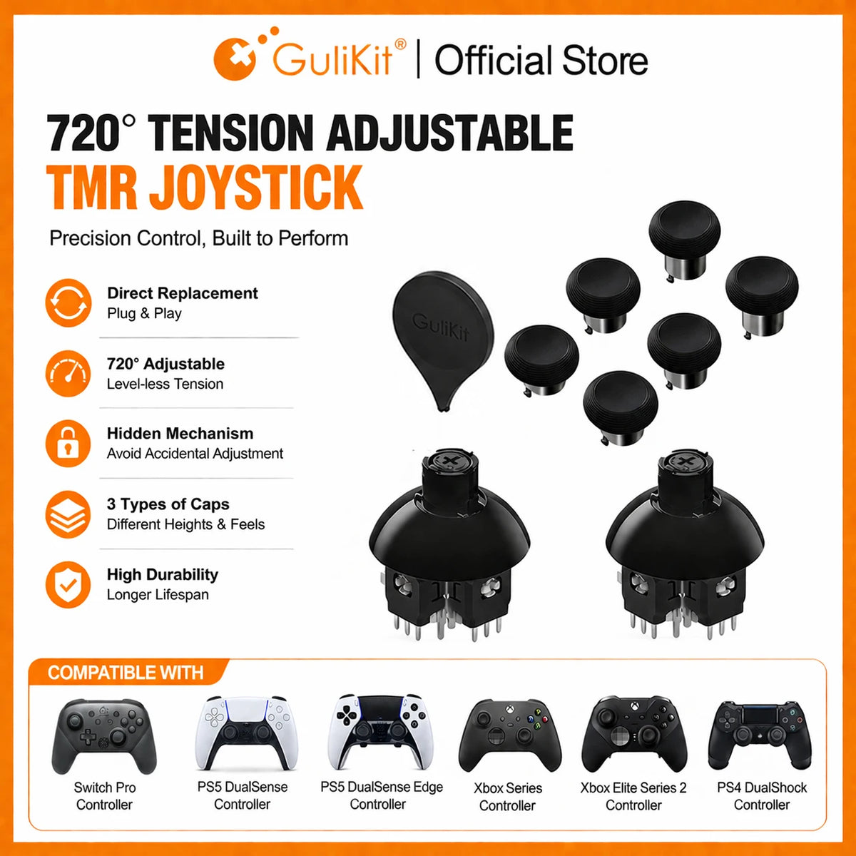 GuliKit 720 Tension Adjustable TMR Joystick for PS4 PS5 Edge