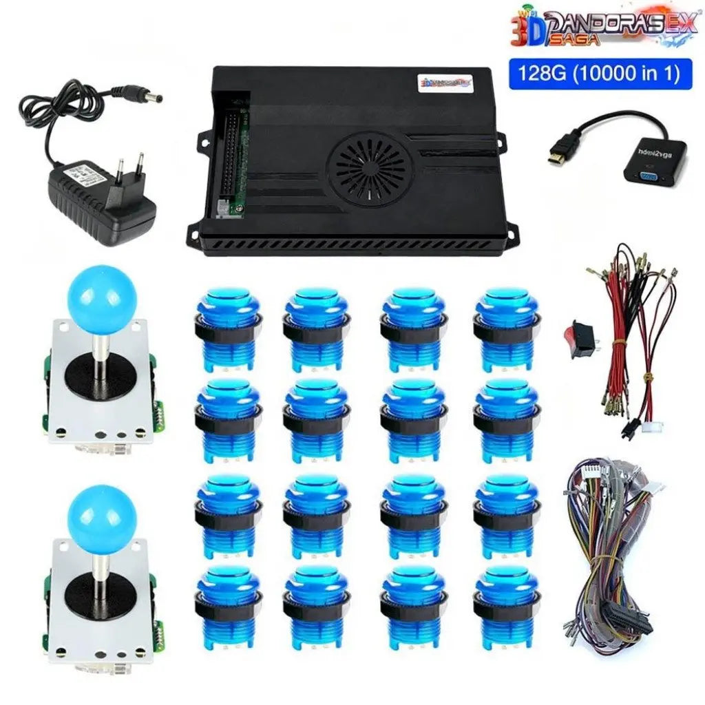 128GB 3D Pandora Saga Box EX2 10000 in 1 DIY Kit Arcade Game Console 8 Way Joystick Led Lights Button Cabinet Bartop 2 Playes