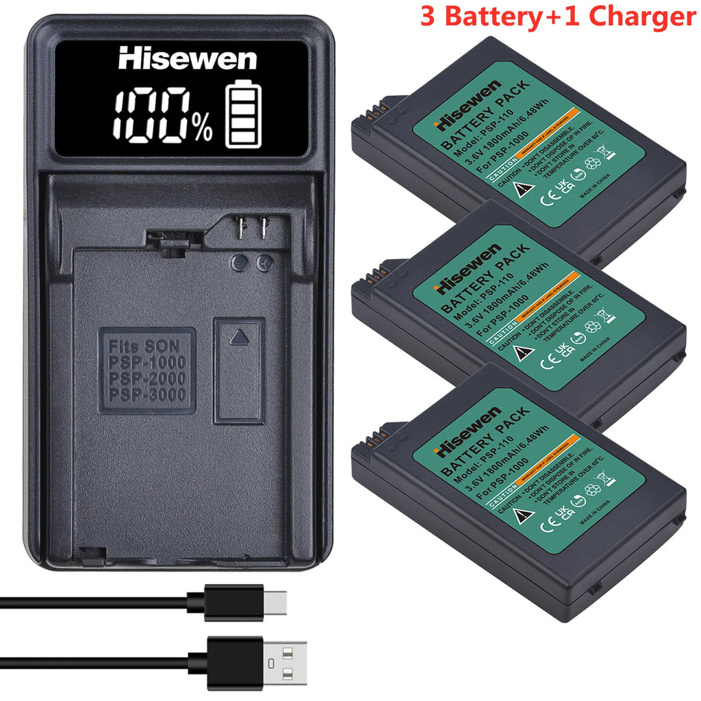 PSP-110 PSP-1005 Replacement Lithium Batteries for Sony PlayStation Portable Console PSP-1000 Gamepad Battery/Charger