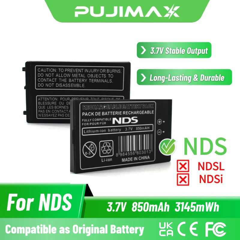 PUJIMAX NTR-003 850mAh Lithium Battery for Nintendo NDS Game