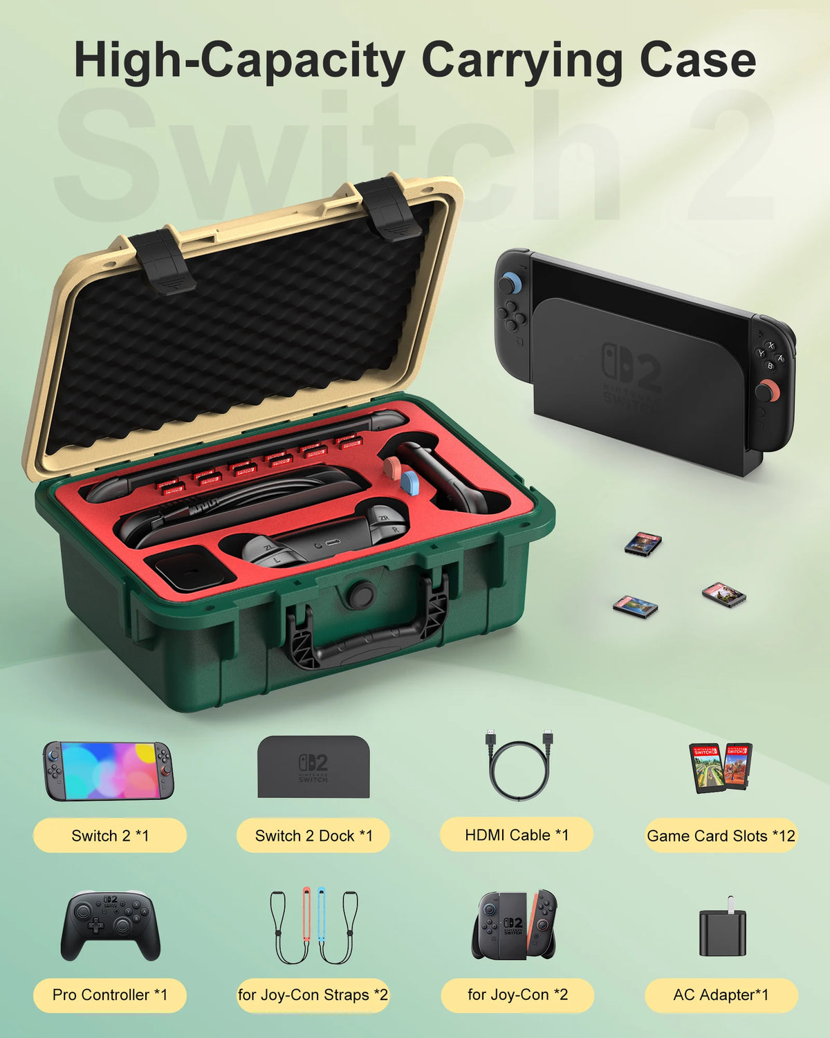 NS Switch 2 Carrying Case Portable Storage Case Hard Waterpr
