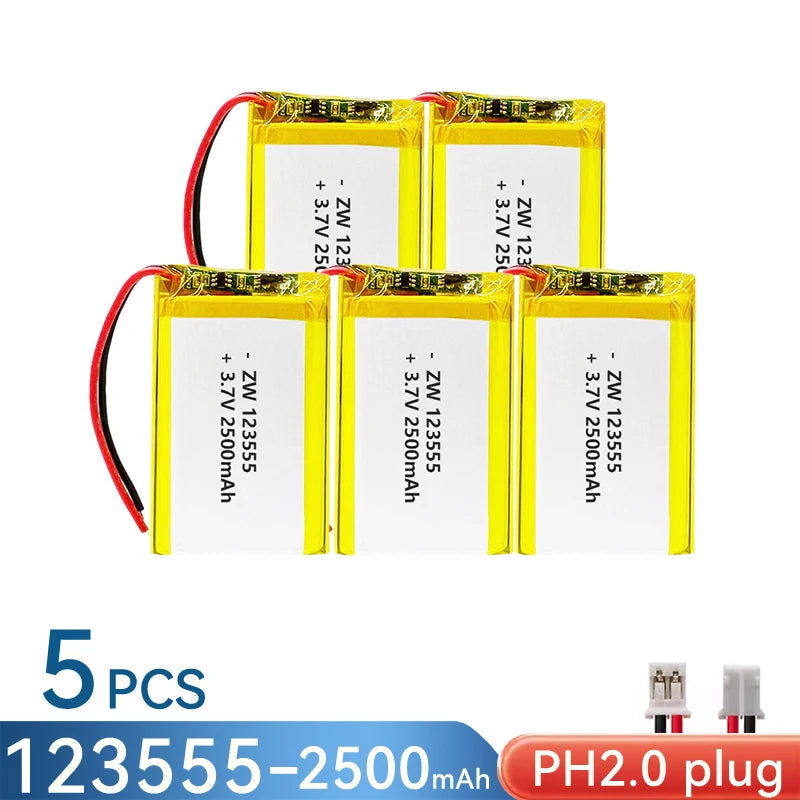 3.7V 2500mAh 123555 Battery Lipo Polymer Lithium Ion Rechargeable Batteries Built-in Lithium Battery Replace 124060 104060