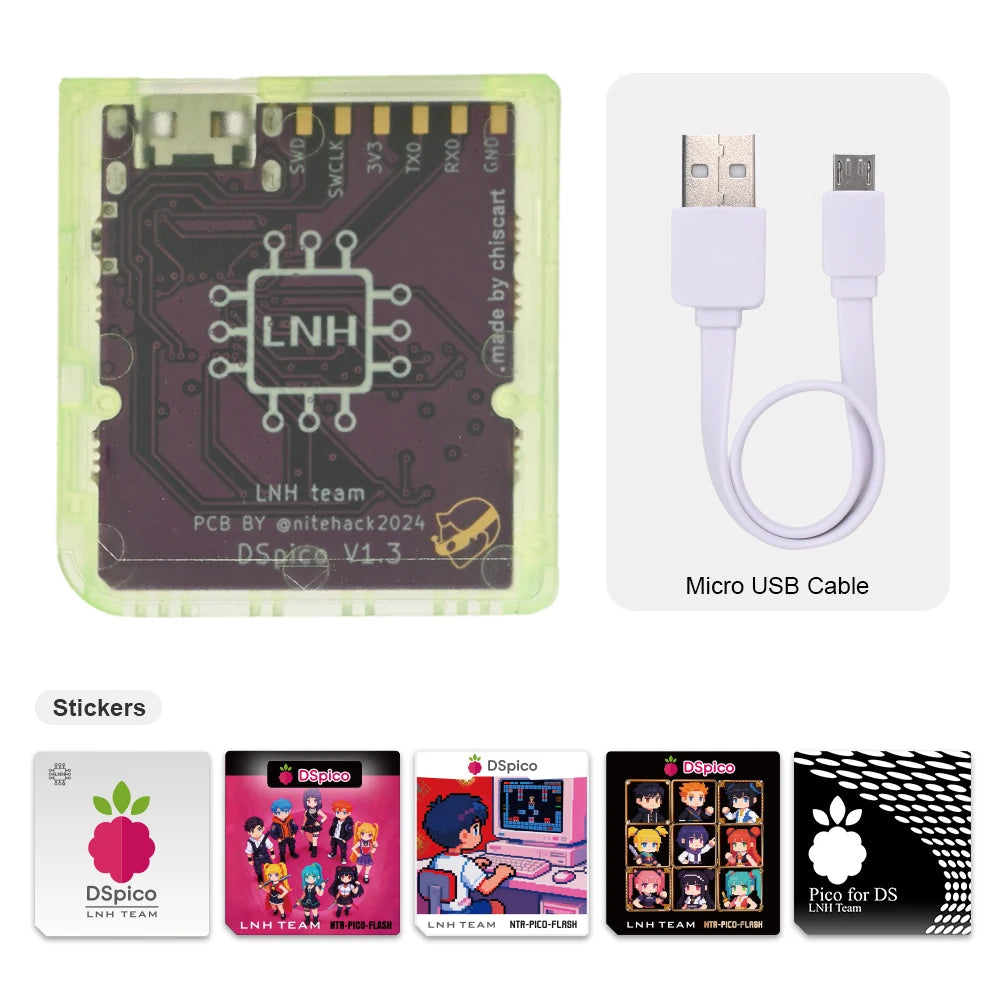 Chisfamily Micro USB Transparent DSpico Game Reader Adapter 16 MBit With LED RP2040 for Nintendo DS NDSL DSi 3DS Consoles