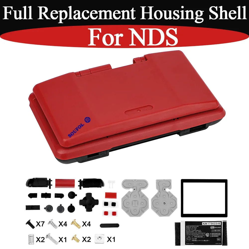 New For NDS Red Full Housing Shell Cover with Buttons Replac