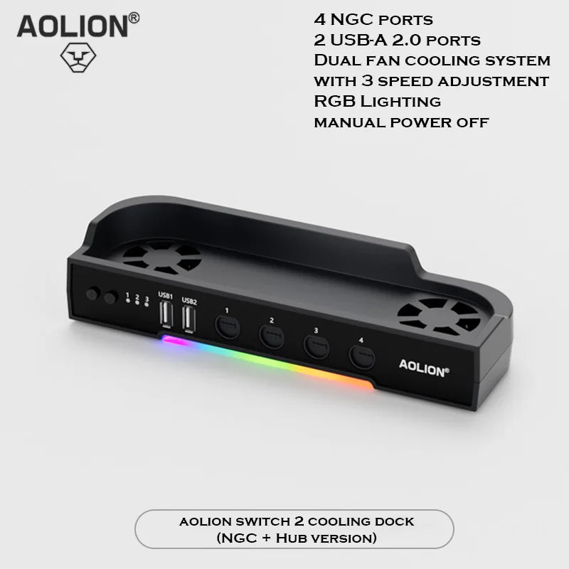 For Switch 2 Gaming Console Cooling Fan Storage Base NS2 Console Bracket with RGB Light Effect Charging Dock Electronic Componen