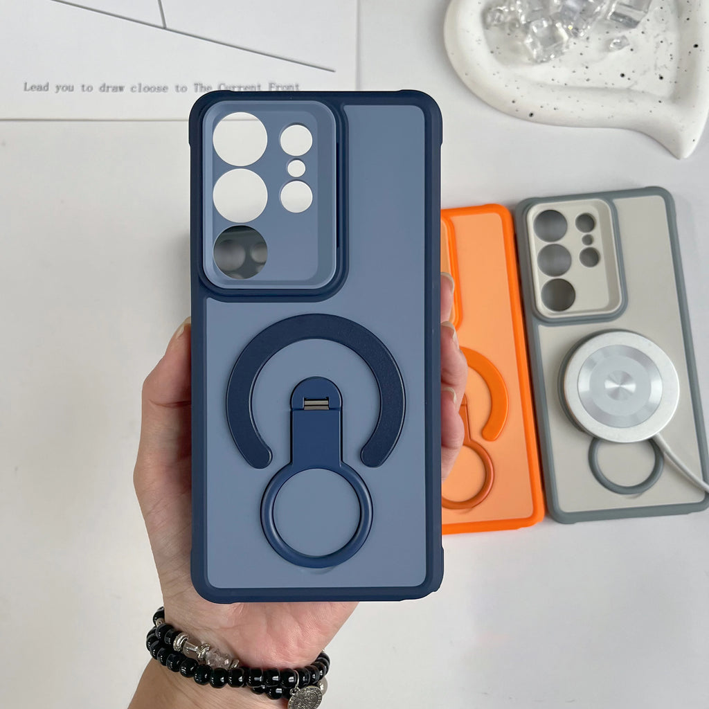 Shockproof Armor Matte For Magsafe Magnetic Case For Samsung Galaxy S26 S25 Edge S24 S23 Ultra Plus FE Handheld Grip Stand Cover