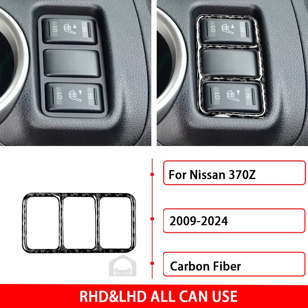 For Nissan 370Z Z34 2009-2024 Car Accessories Carbon Fiber Gear Shift Headlight Button Panel Cover Trim Sticker Modification