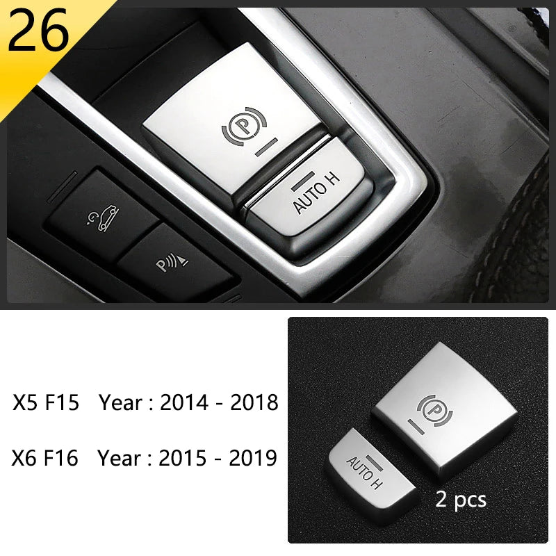 Chrome Car Styling Interior Button Panel Decoration Cover Trim Sticker frame For BMW X5 X6 F15 F16 2014-2019 Auto Accessories