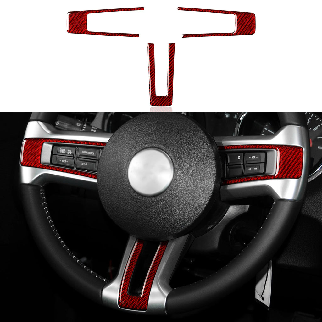 For Ford Mustang GT Shelby (2010-2014) Carbon Fiber Interior Sticker Car Steering Wheel Buttons Panel Trim Accessories