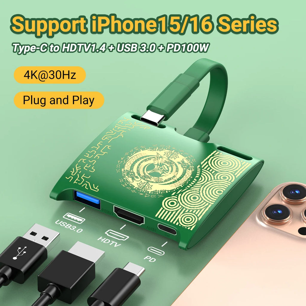 5 In 1 USB C Docking Station 4K 60Hz HDMI 100W PD Charging 3 USB2.0 Ports Type C Game Hub for Switch Steam Deck ROG Ally