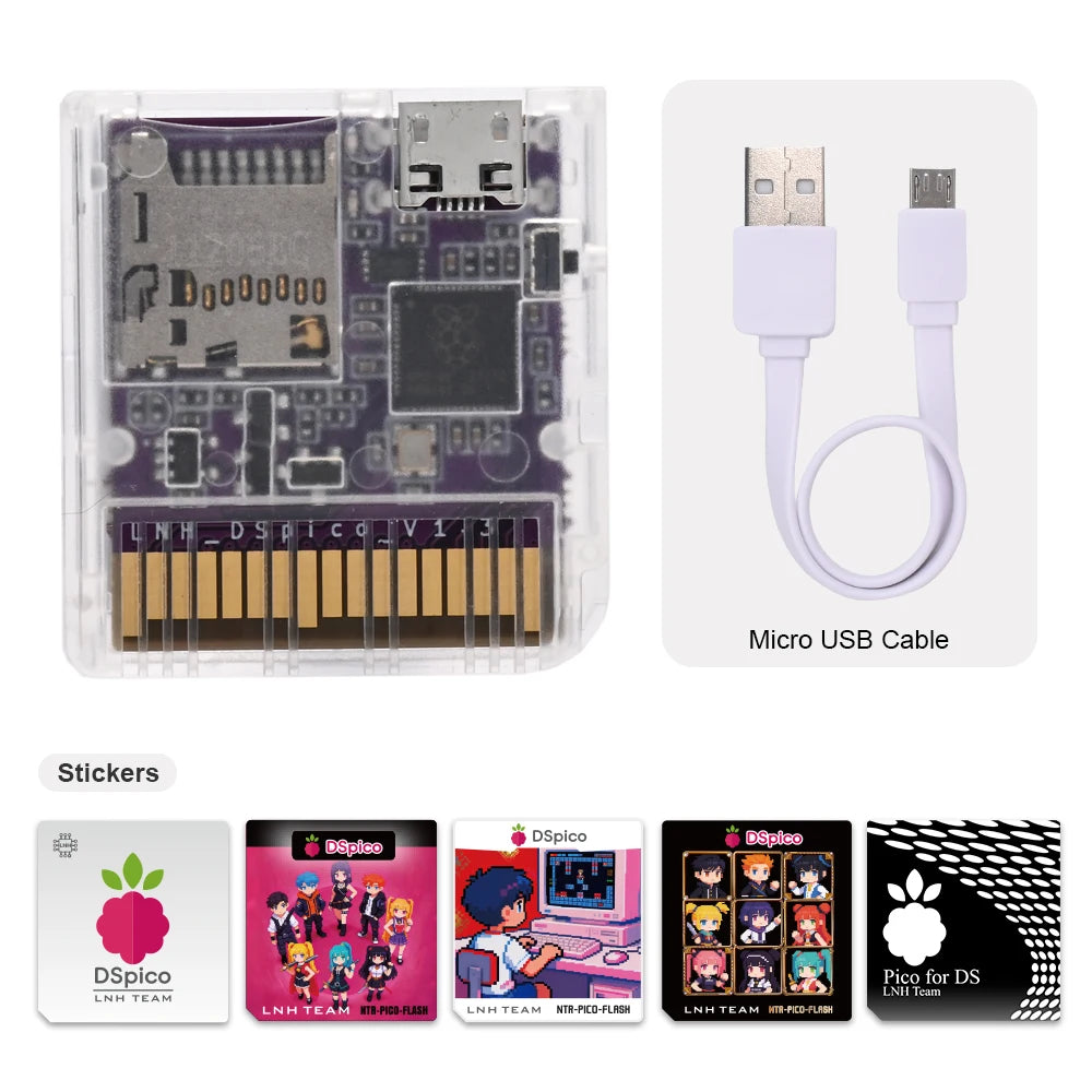 Chisfamily Micro USB Transparent DSpico Game Reader Adapter 16 MBit With LED RP2040 for Nintendo DS NDSL DSi 3DS Consoles