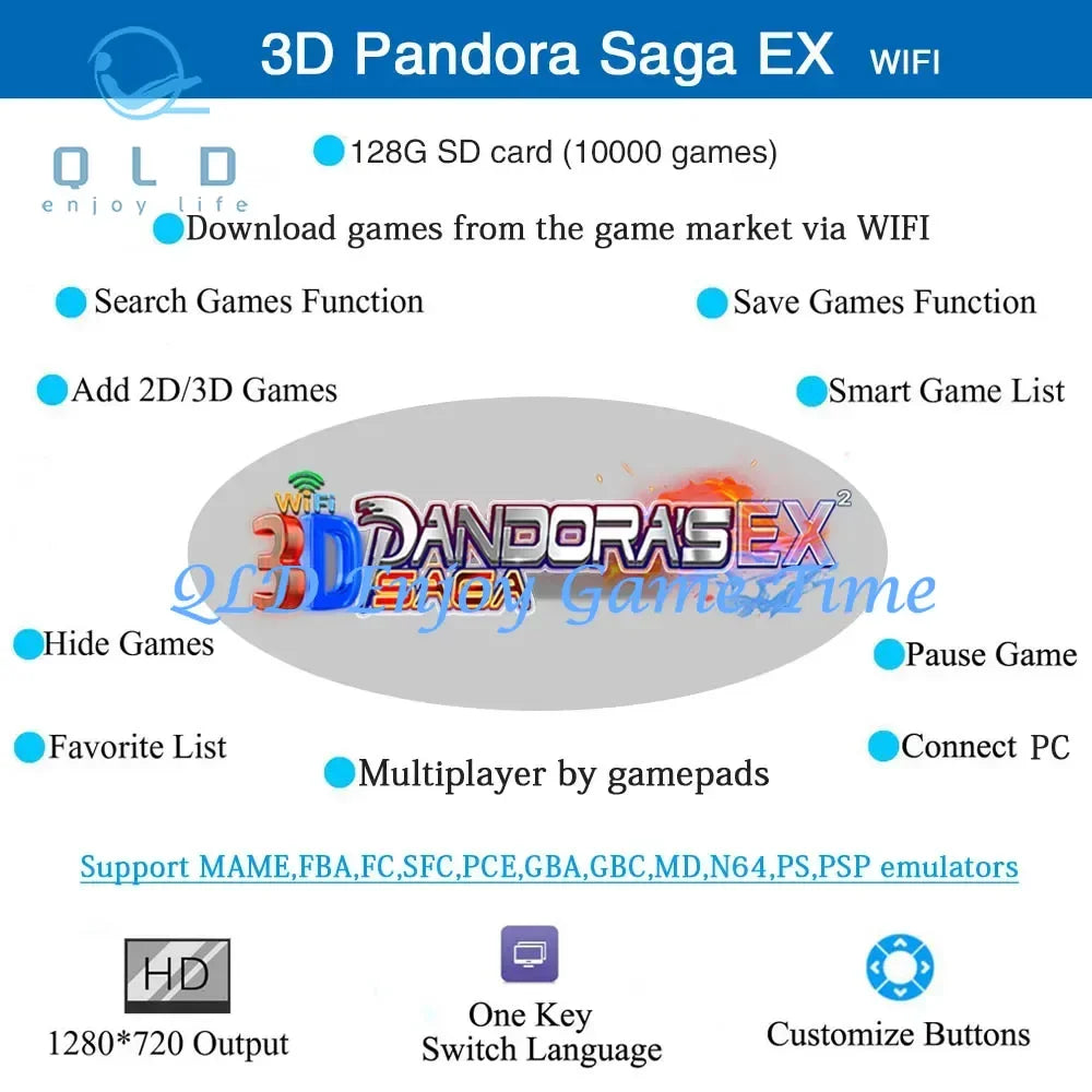128GB 3D Pandora Saga EX2 Arcade Box 10888 in 1 For DIY Kit 