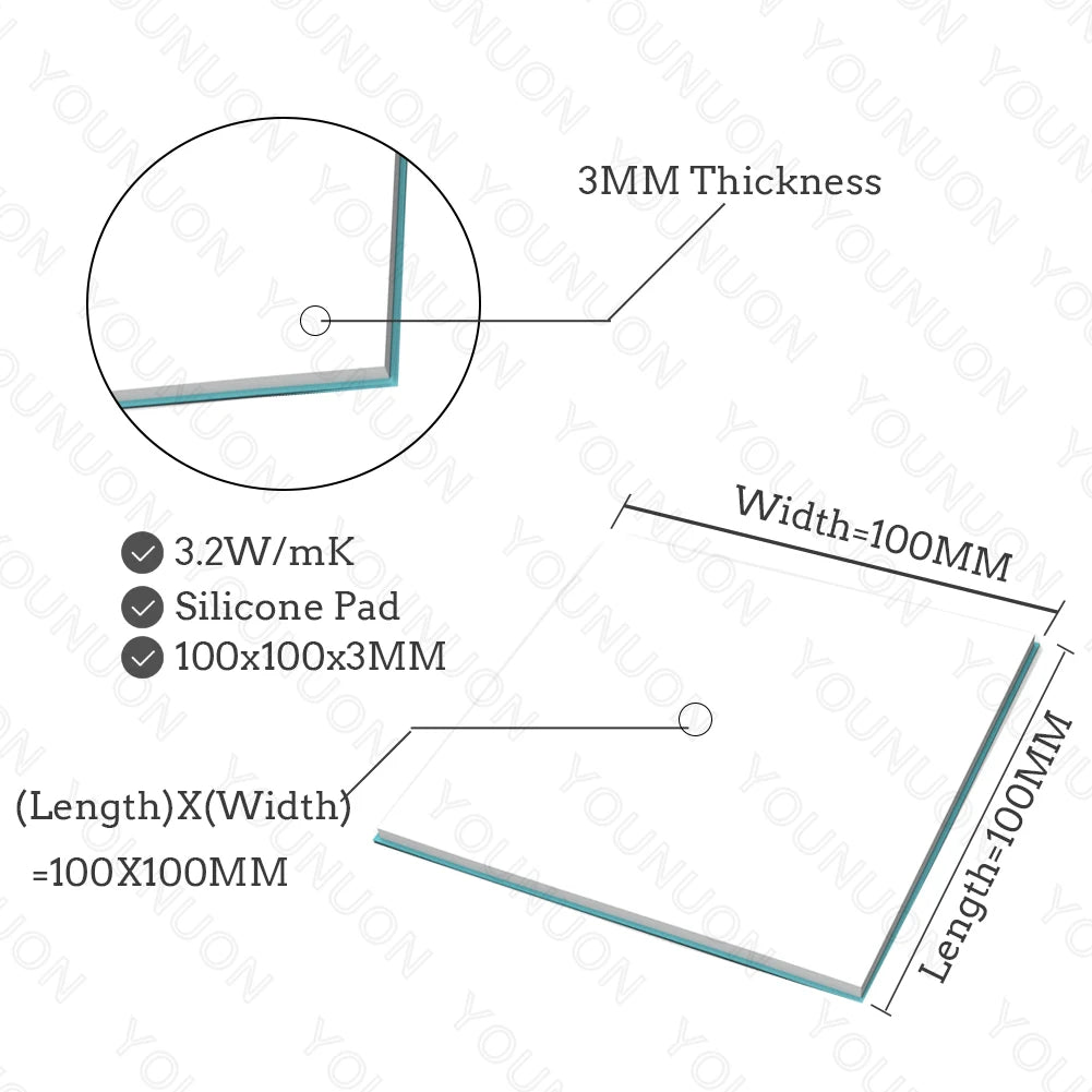 2 Pieces 100x100mm Thermal Pad 0.5mm/1mm/1.5mm/2mm/2.5mm/3mm/4mm/5mm Thickness GPU CPU Heatsink Cooling Conductive Silicone Pad