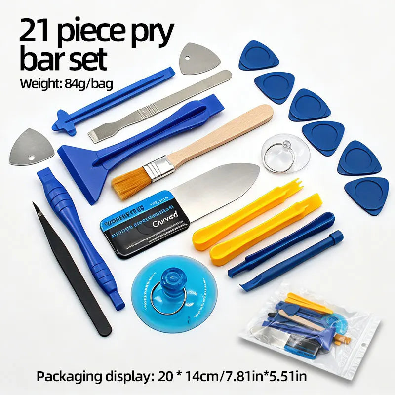 21Pcs Curved Screen Phone Repair Pry Bar Kit Mobile Tablet Disassembly Opening Tools Spudger Pry Tool Suction Cup Cleaning Brush