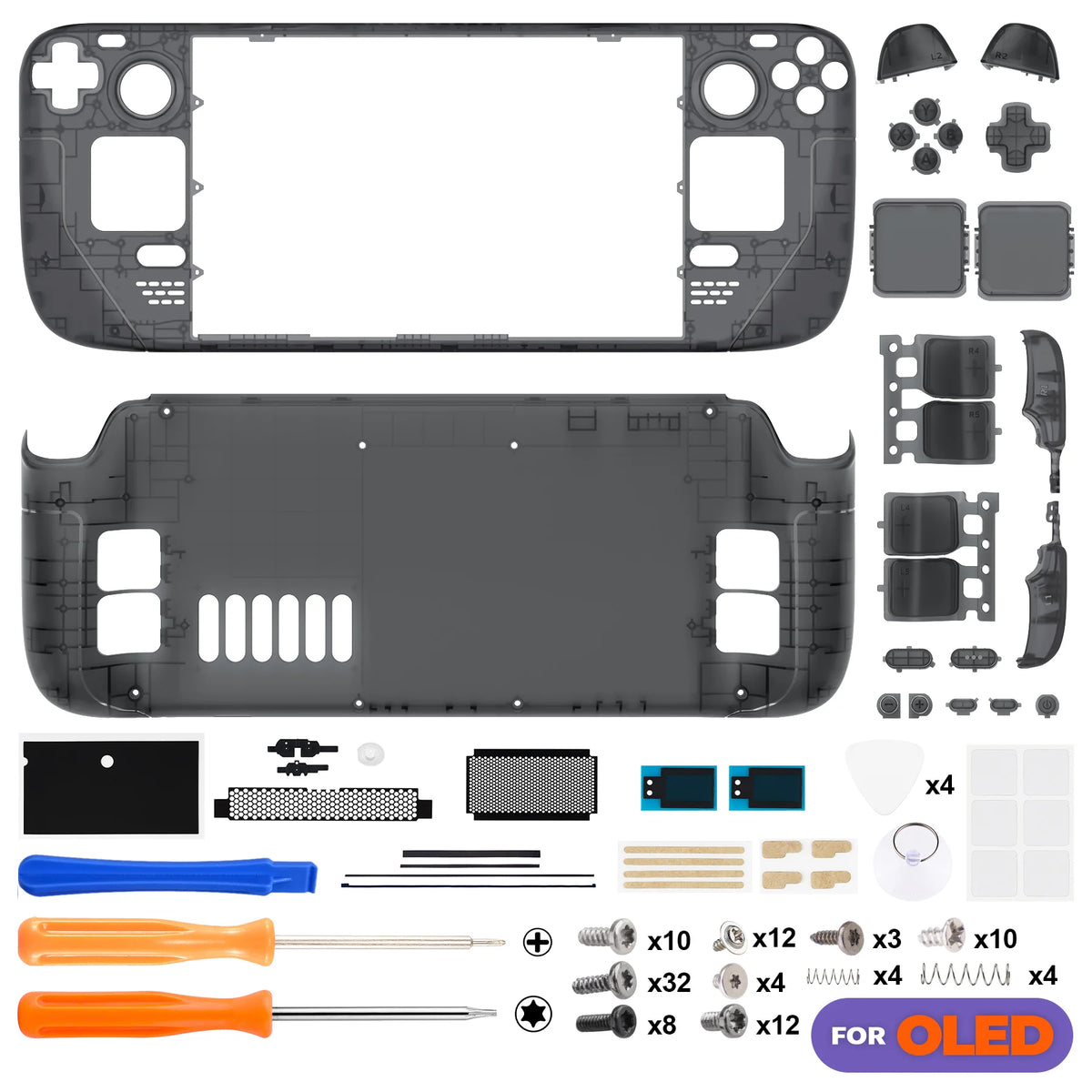 eXtremeRate Replacement Full Set Housing Shell W/Buttons for Steam Deck OLED Clear DIY Faceplate Back Plate Trackpad Case