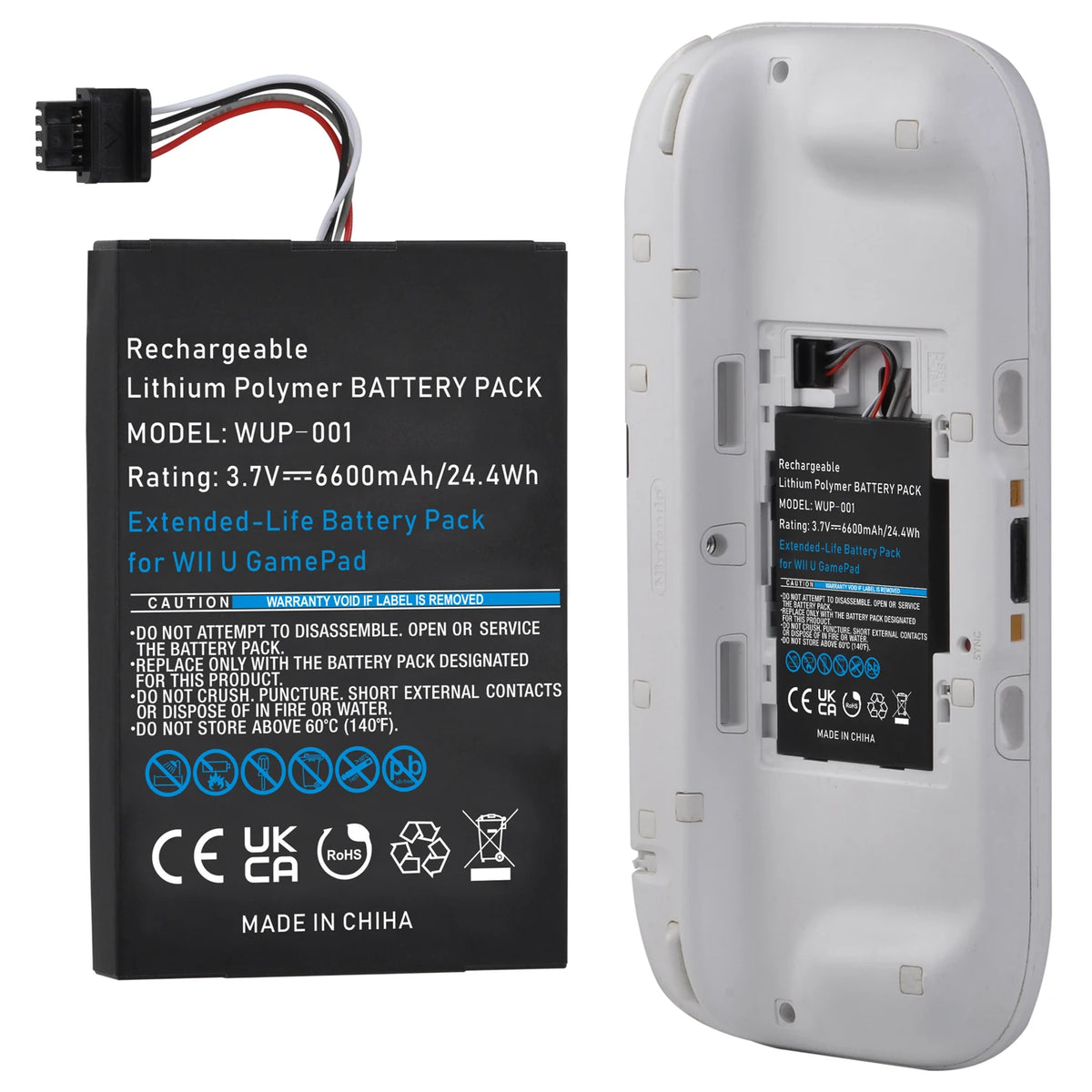 1Pcs 6600mAh Wii U Gamepad Battery Replacement for Nintendo 