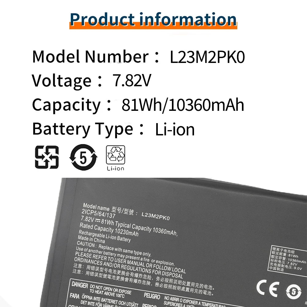 BVBH L23M2PK0 New 81wh/10360mAh Upgrade Capacity L23B2PK0 Fo