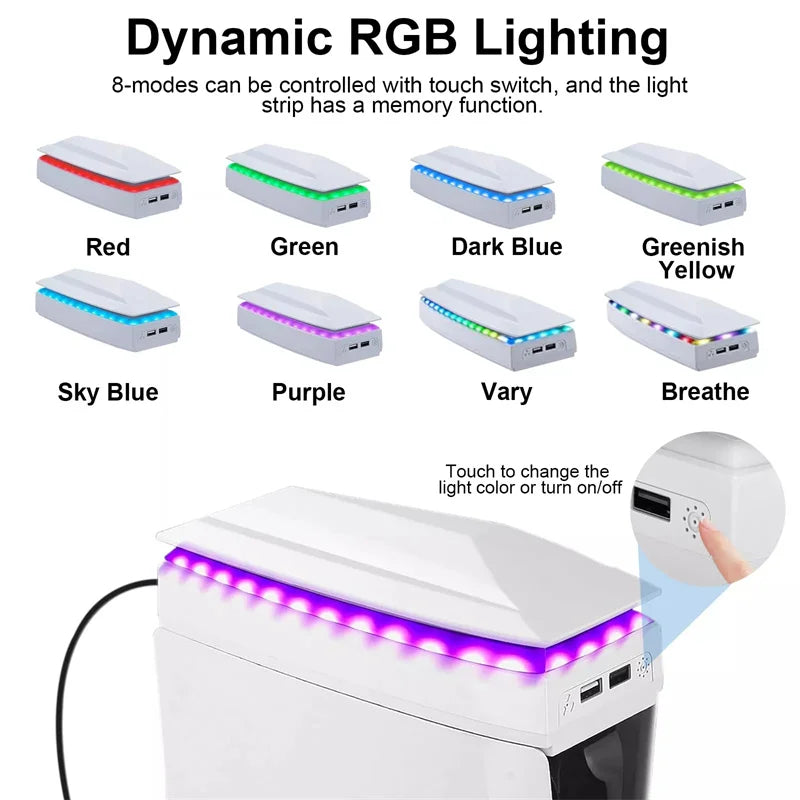 Console Cooling Fan With Dust Cover Colorful LED Light 2 USB