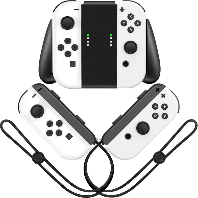 White Controller Grip Holder + 2 Wrist Straps Set for Switch