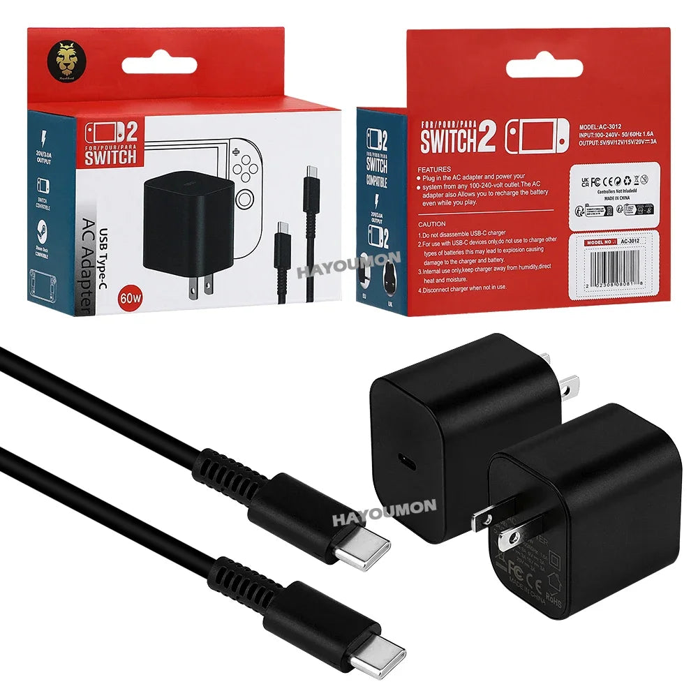 EU/US Plug AC Adapter Fast Charger For NS Switch 2 Game Cons
