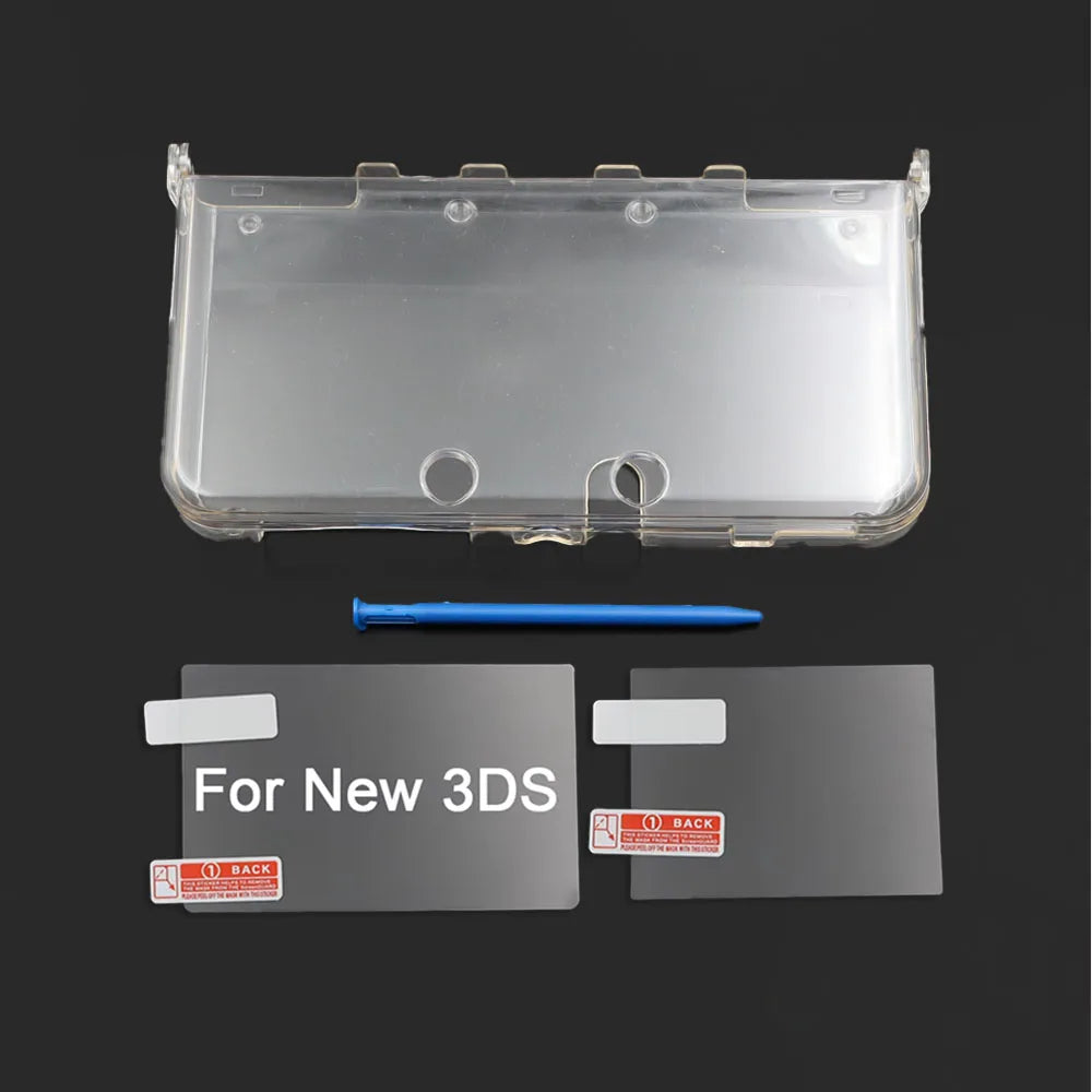 Clear Split Protective Shell Case for New 3DS Transparent Hard Cover+Screen Protector Film+Stylus Pen
