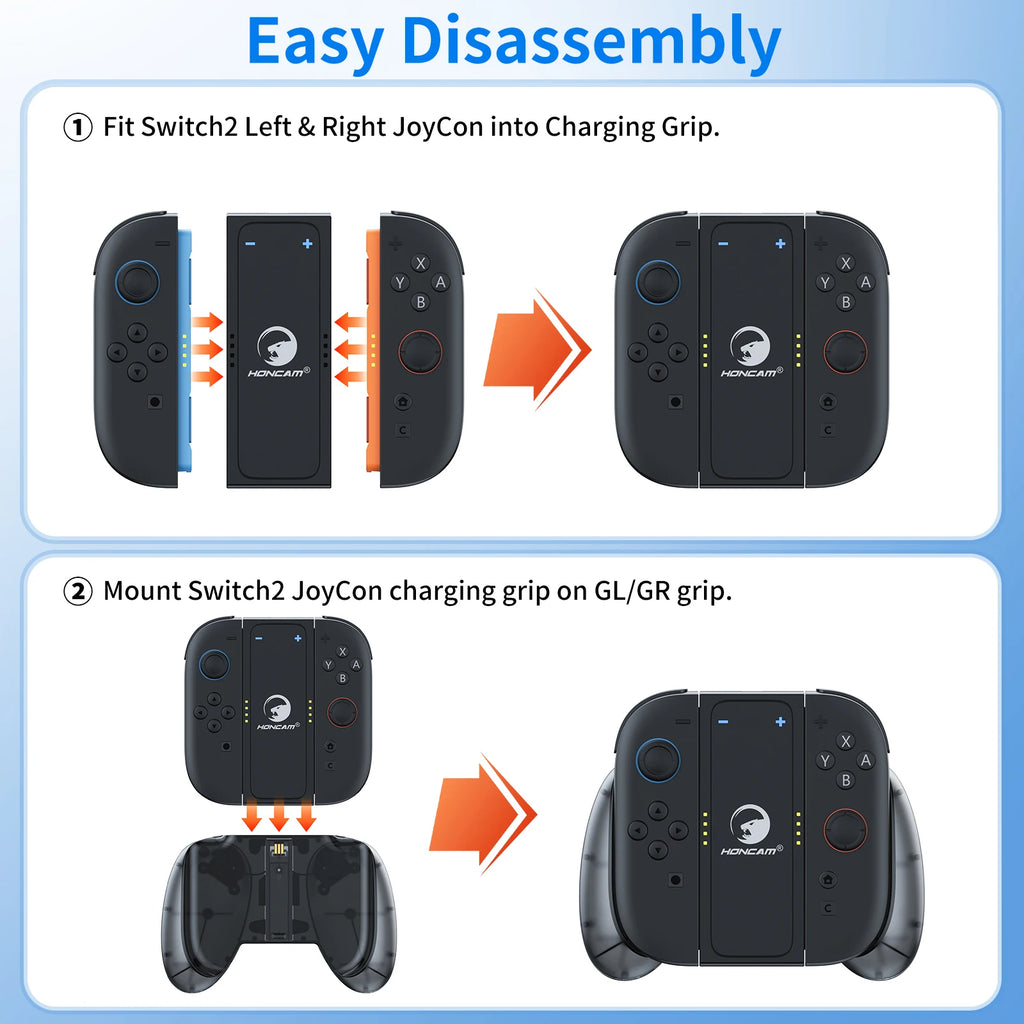 Honcam Joy Con Grip for Switch2 with Charging Station Bracke