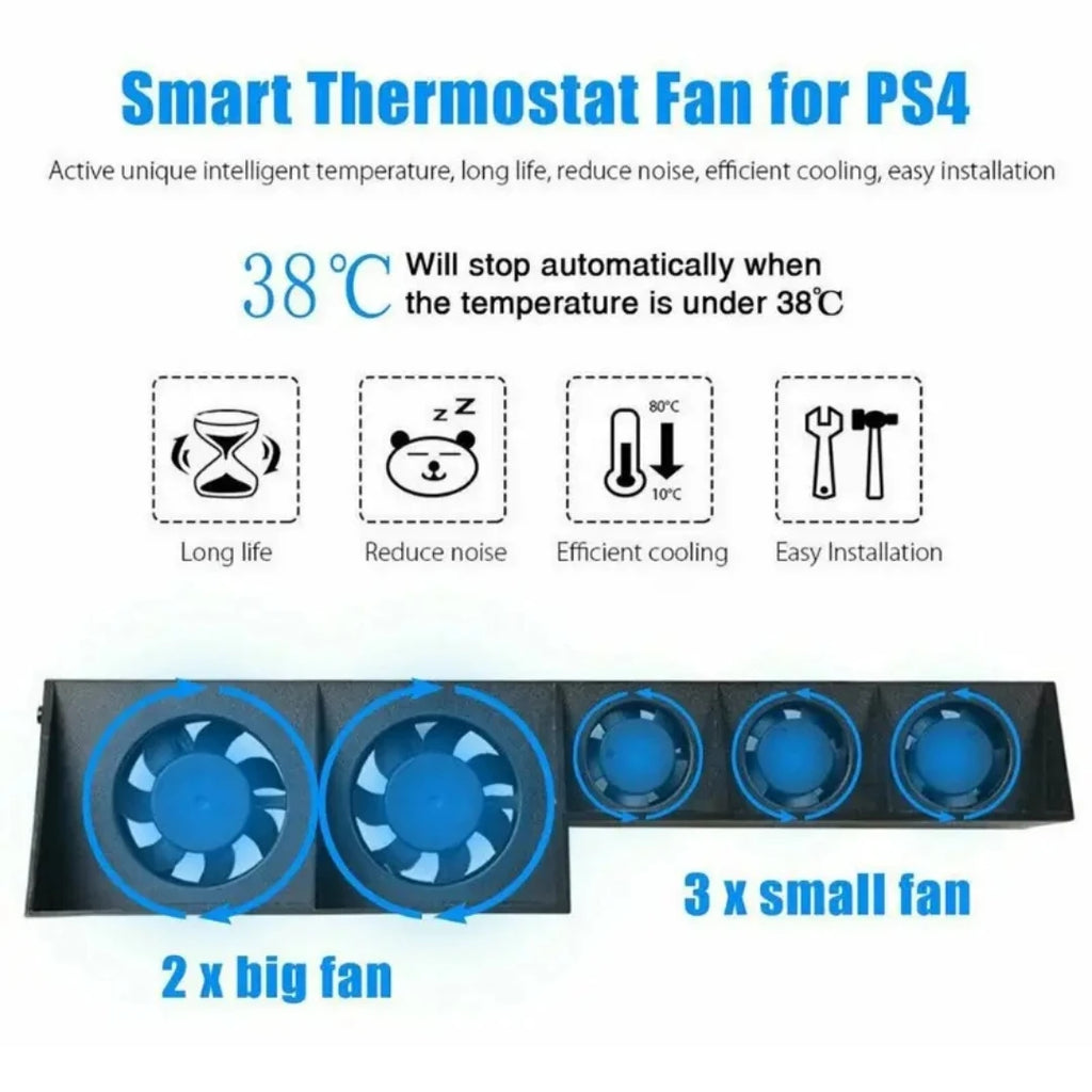 Cooling Fan For Playstation 4 USB External Cooler 5 Fans Tur