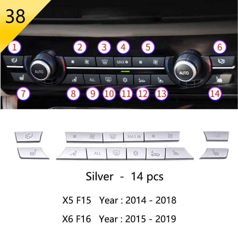 Chrome Car Styling Interior Button Panel Decoration Cover Trim Sticker frame For BMW X5 X6 F15 F16 2014-2019 Auto Accessories