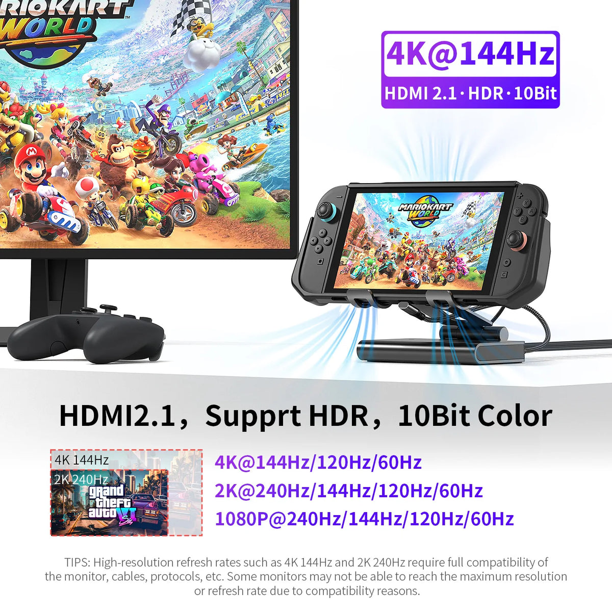100W Switch 2 Docking Station with Dual Cooling Fan 4K 60Hz 